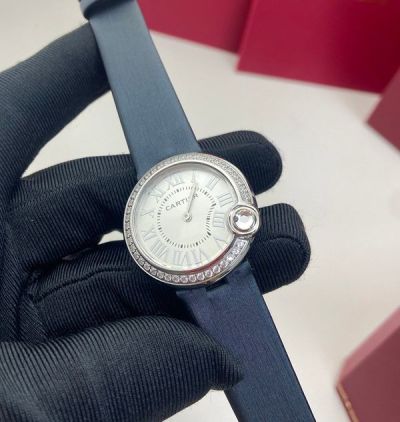Cartier 30MM Ballon Blanc De With Diamond Bezel Blue Bracelet Watch